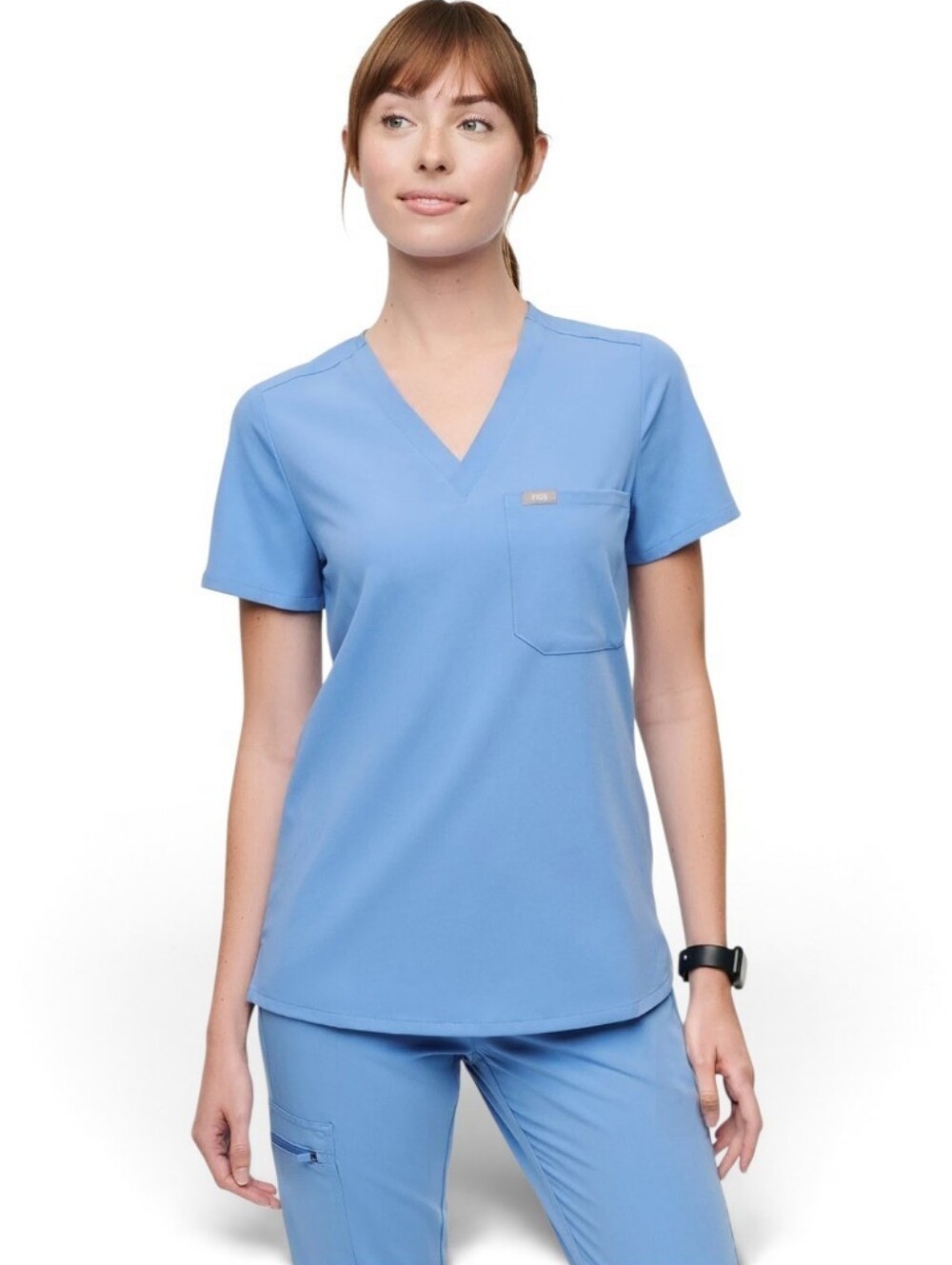Figs Women's Catarina V-Neck Scrub Top in Ceil Blue, One Pocket, EUC, L